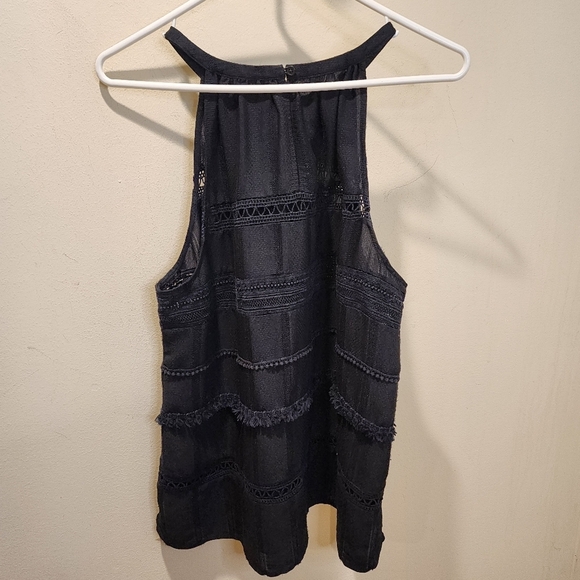 Ann Taylor LOFT Black Fringe tank top size L - Picture 9 of 11